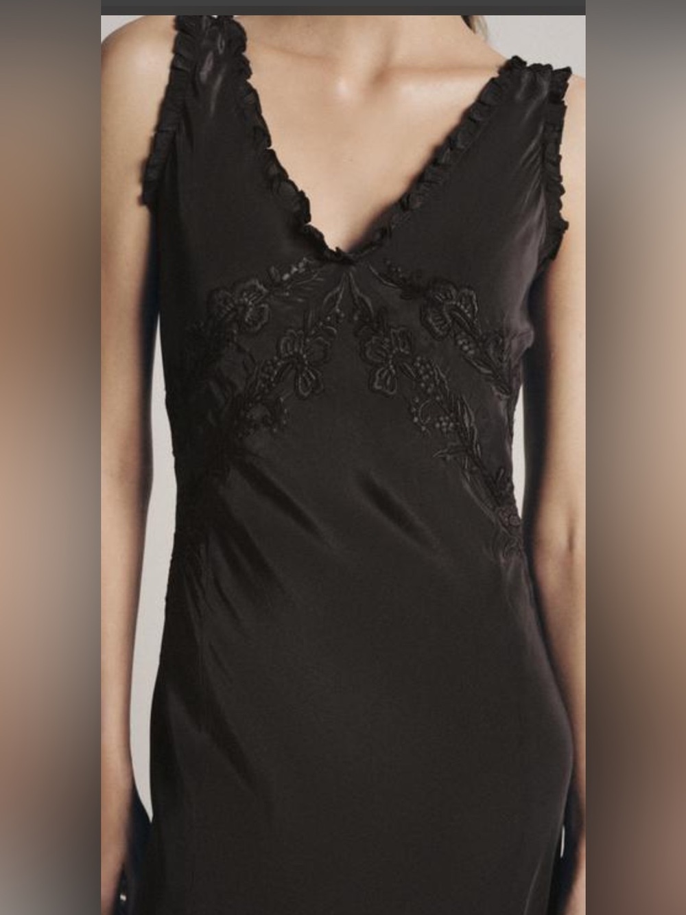 Zara Black Lace-Detail Slip Chemise